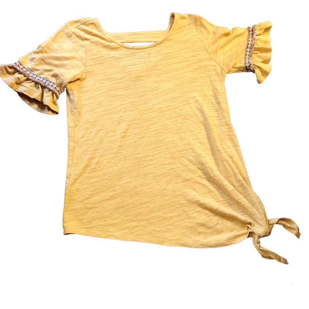 Dept 222 Yellow Bell Sleeve Asymmetrical Tie Blouse Medium